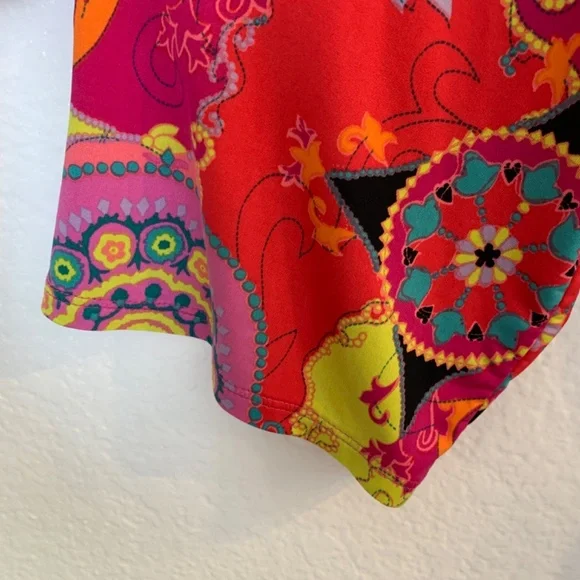 JOSIE Natori Short Robe Size Small Multicolor Print Boho Whimsy Hippie Pink - Picture 6 of 14